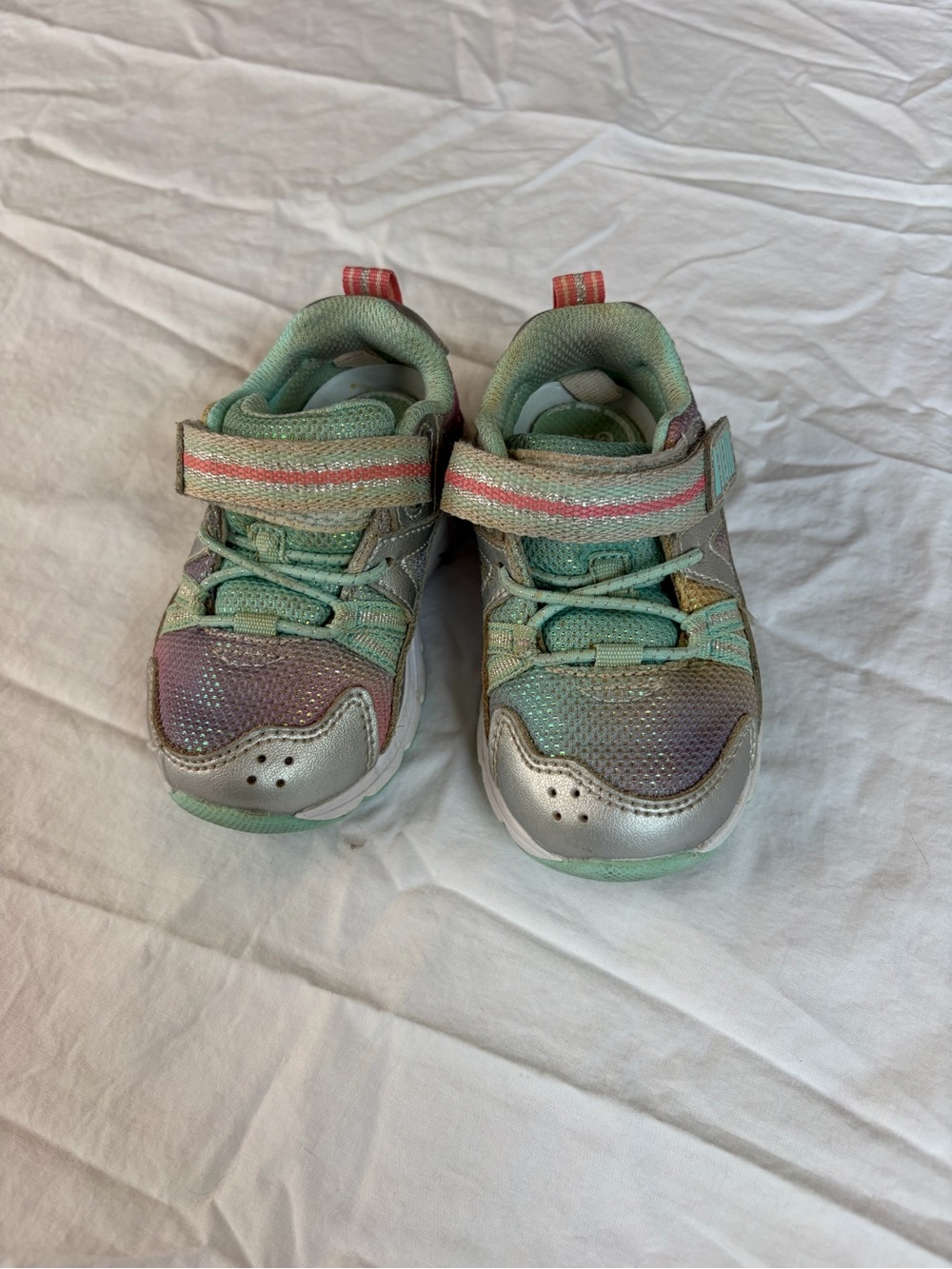 Kids' Silver & Mint Light-Up Athletic Sneakers